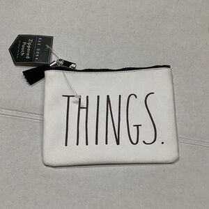 Rae Dunn White Pouch with Black Zipper